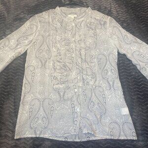 J.Crew Womens Paisley Print 100% Silk Button-Up Blouse With Ruffle Detail Size 2